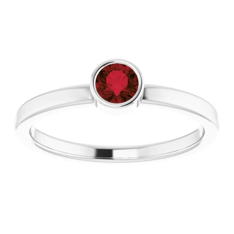 14K White 4 mm Natural Mozambique Garnet Ring