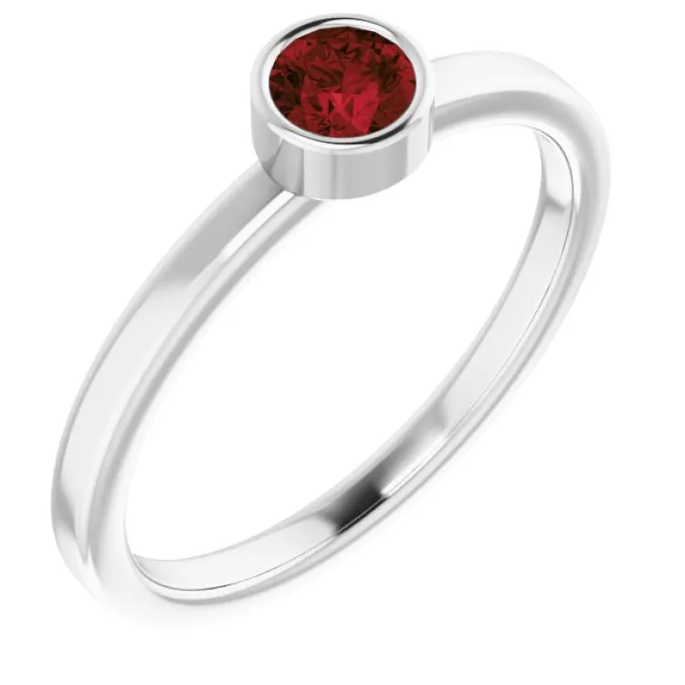 14K White 4 mm Natural Mozambique Garnet Ring