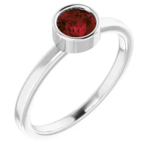 14K White 5 mm Natural Mozambique Garnet Ring