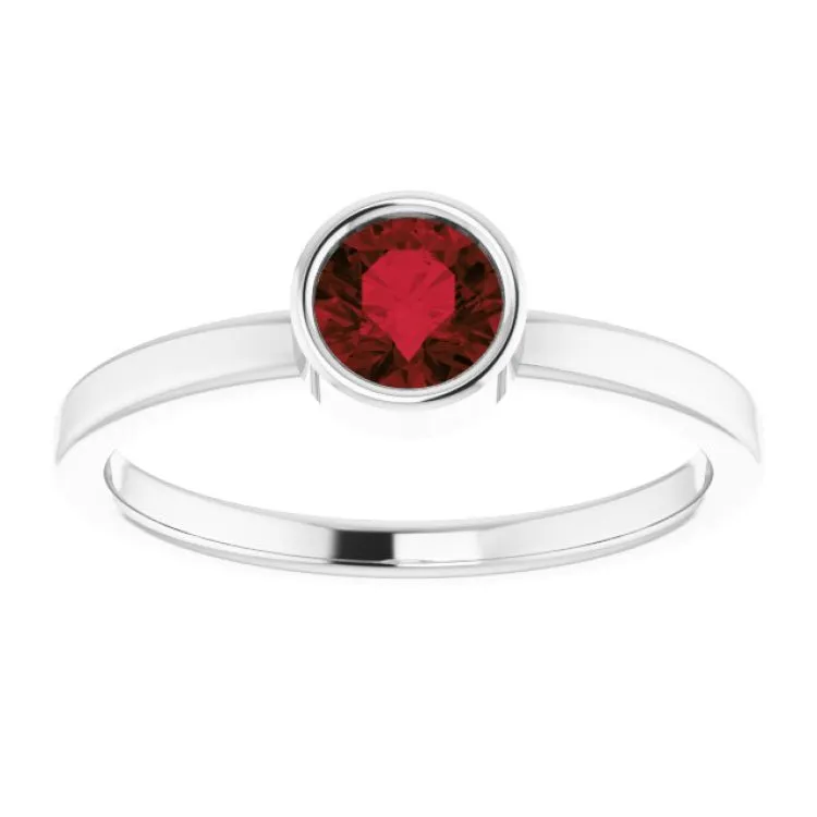 14K White 5 mm Natural Mozambique Garnet Ring