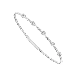 14K White Gold Bezel Set Diamond Beaded Flex Bangle