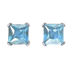 14k White Gold Plated  2 Carat Square Created Aquamarine Sapphire Stud Earrings