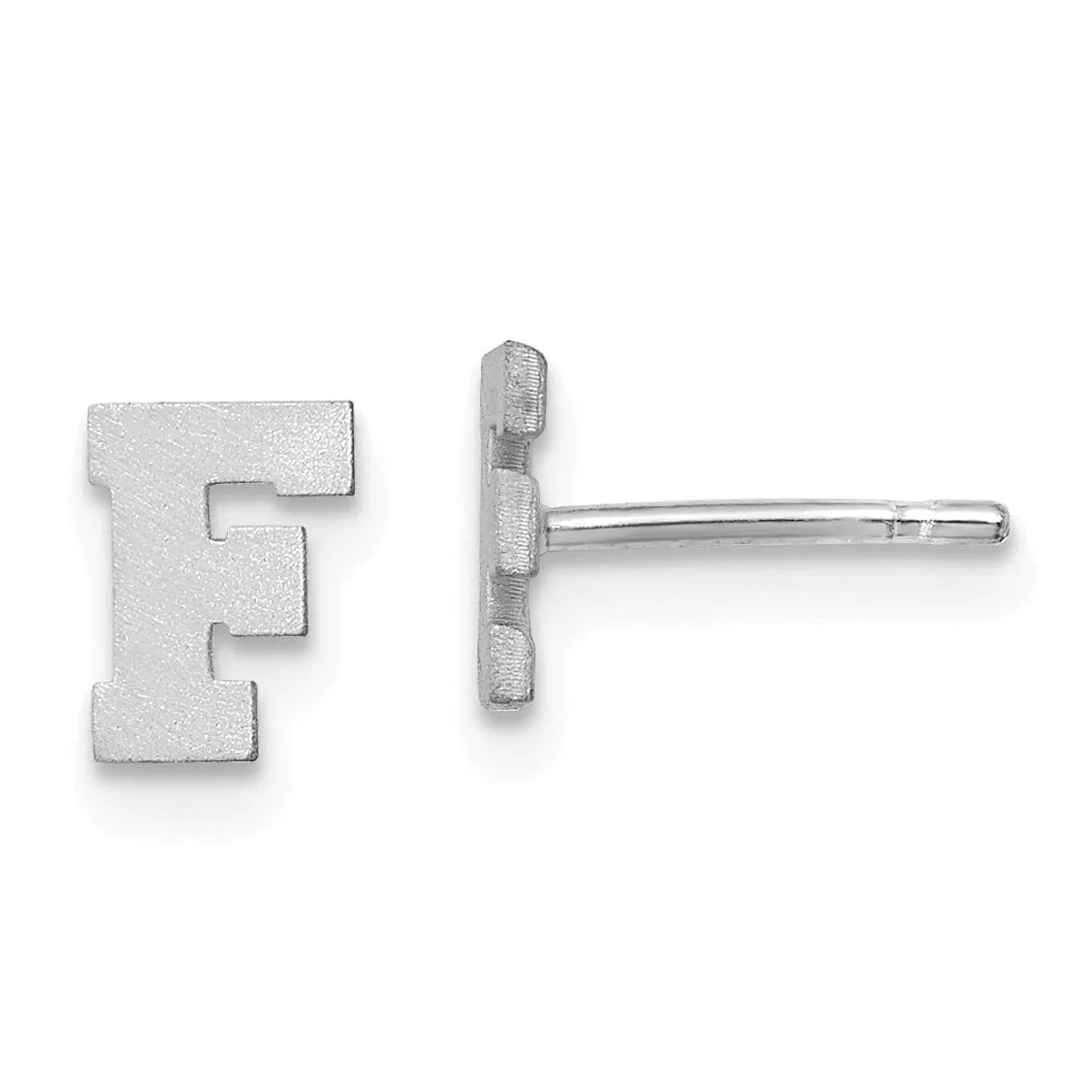 14K White Gold Script Satin Brushed Finish Letter F Initial Earrings