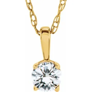 14K Yellow 3 mm Natural Diamond Youth Solitaire 14" Necklace