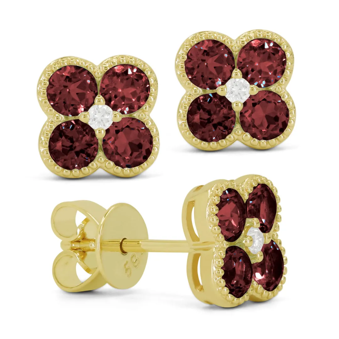 14k Yellow Gold 1.26Ct  Garnet, 0.03Ct  Diamond Earring