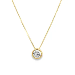 14K Yellow Gold Bezel Set Diamond Solitare Pendant Necklace