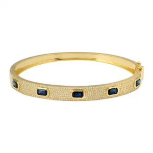 14k Yellow Gold Blue Sapphire Diamond Bangle