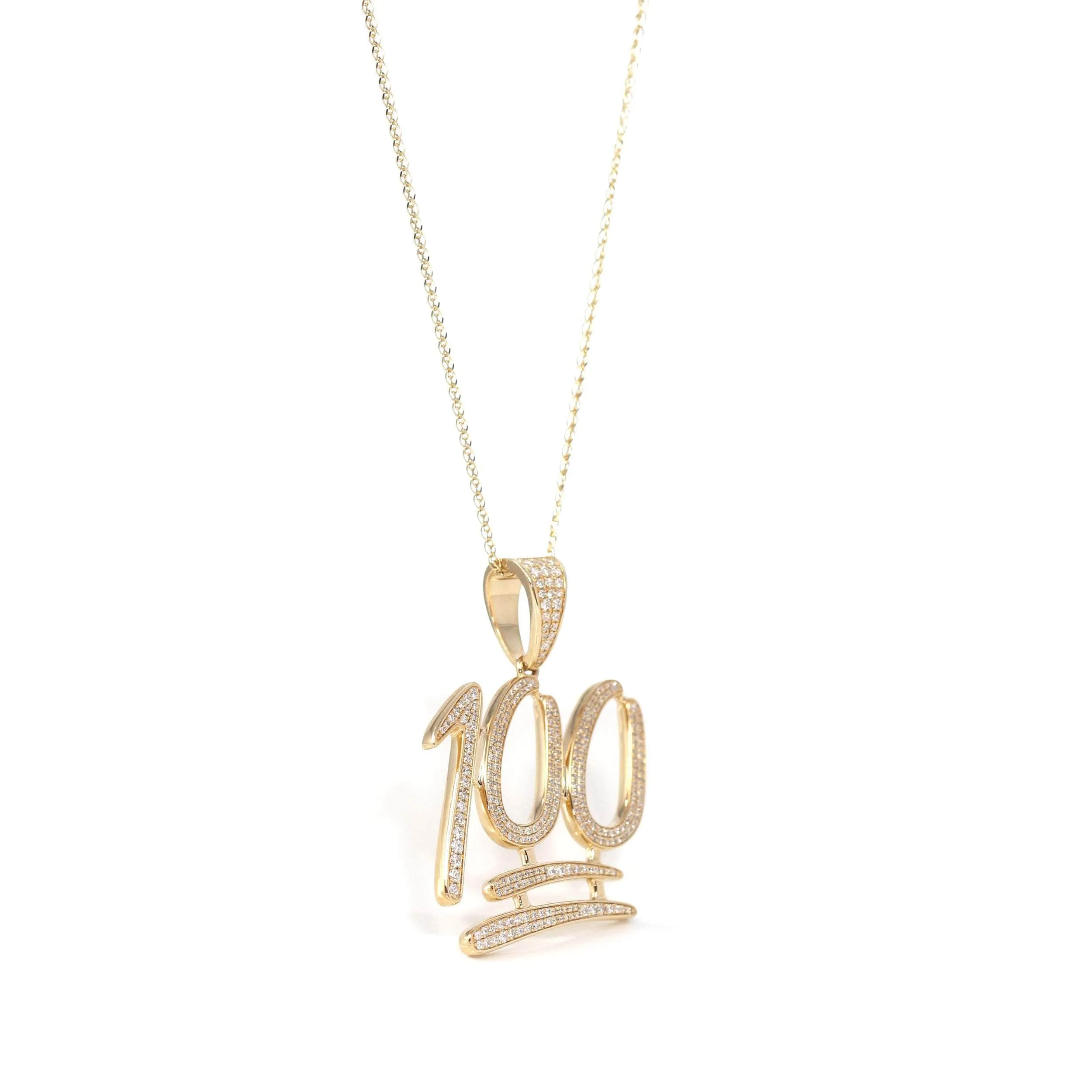 14K Yellow Gold "100 Emoji" Pendant Necklace With VS1 Diamonds