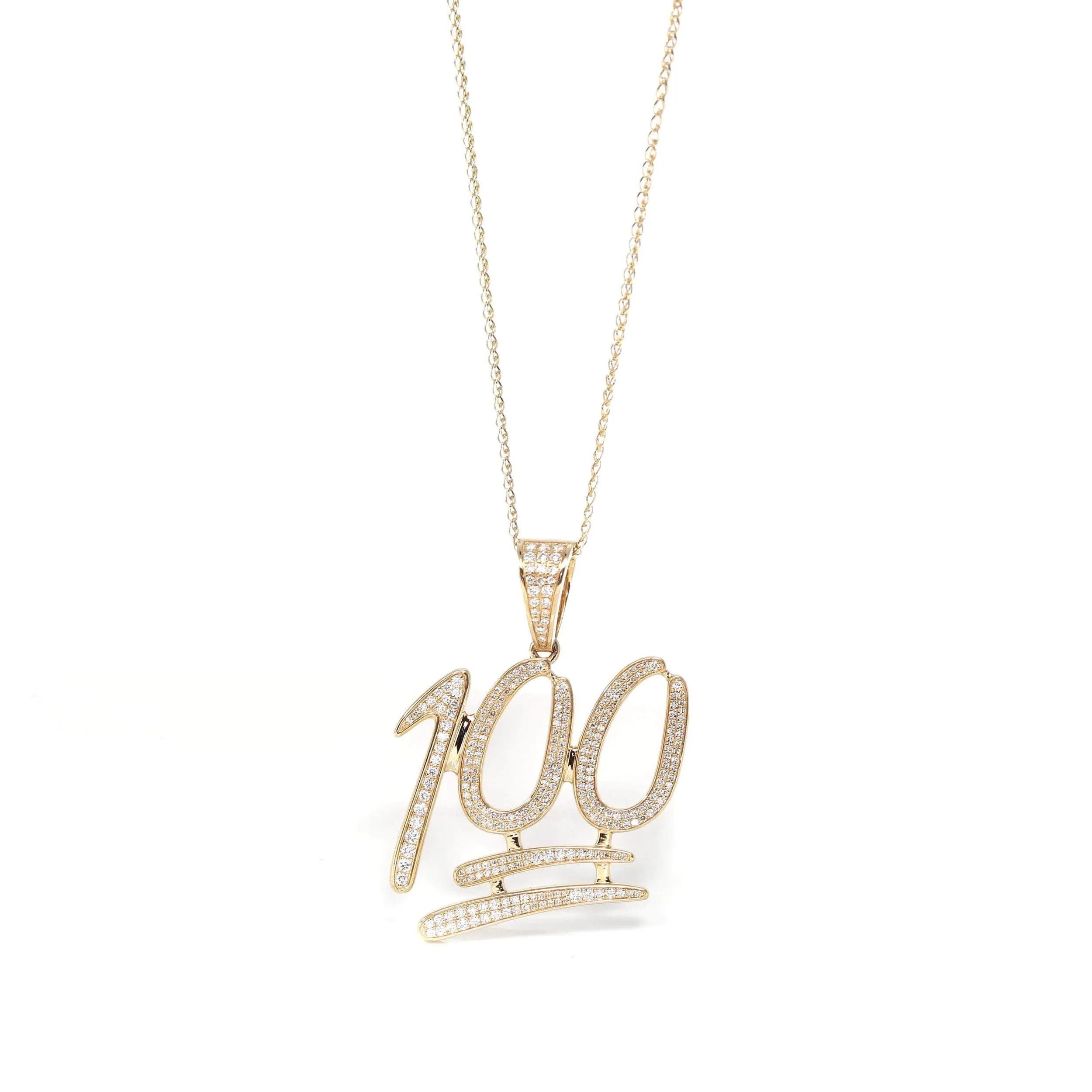 14K Yellow Gold "100 Emoji" Pendant Necklace With VS1 Diamonds