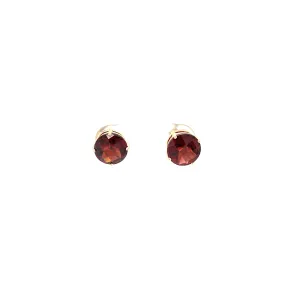 14k Yellow Gold Round Checkerboard Cut Garnet Stud Earrings