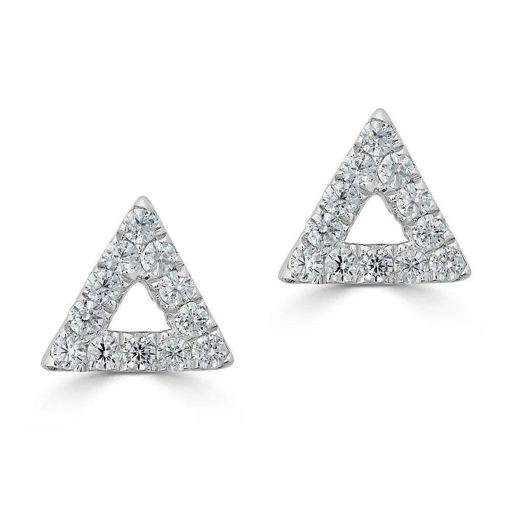 14KT GOLD 0.08 CTW DIAMOND TRIANGLE OUTLINE STUD EARRINGS