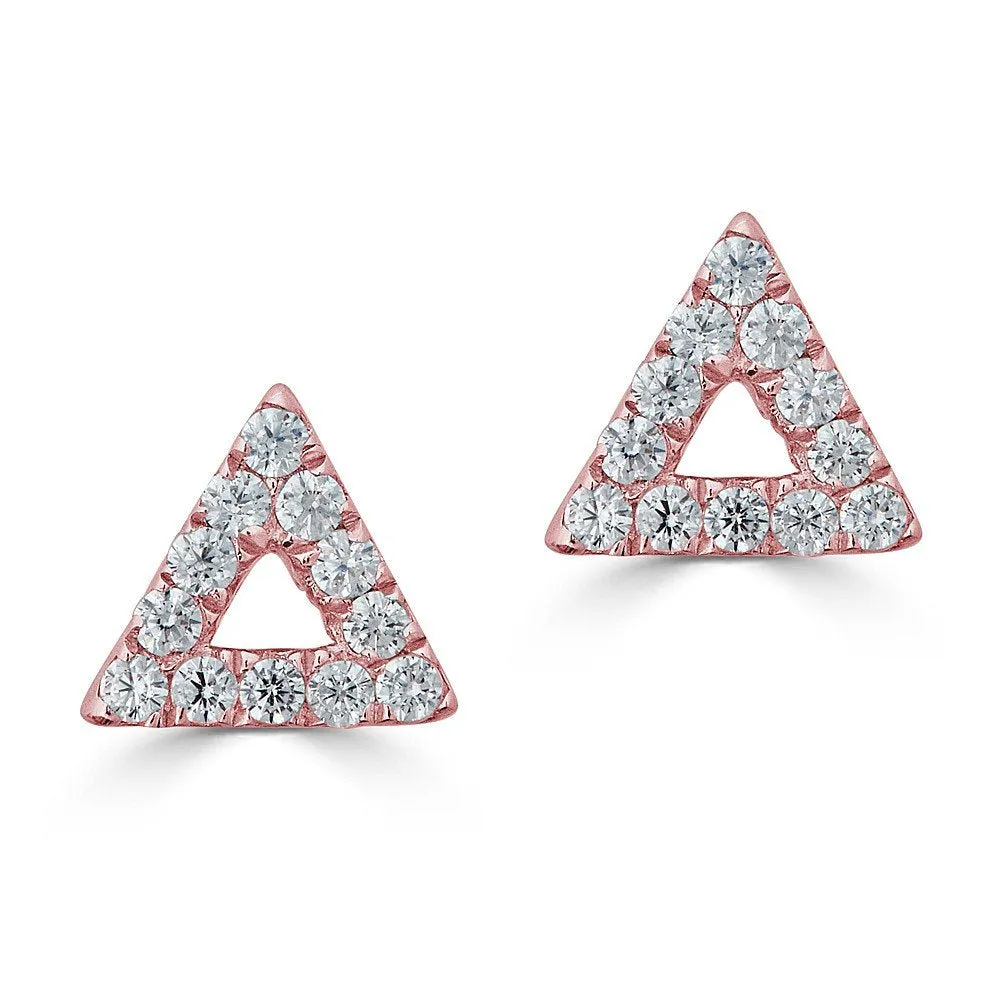 14KT GOLD 0.08 CTW DIAMOND TRIANGLE OUTLINE STUD EARRINGS