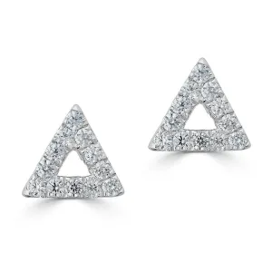 14KT GOLD 0.08 CTW DIAMOND TRIANGLE OUTLINE STUD EARRINGS