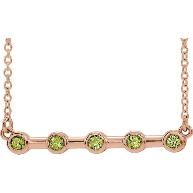 14KT GOLD 1/4 CTW PERIDOT BEZEL-SET BAR NECKLACE