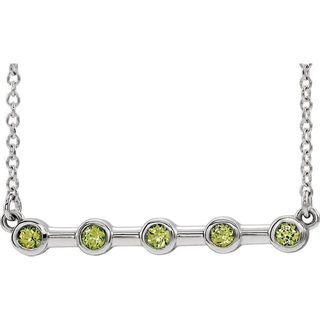 14KT GOLD 1/4 CTW PERIDOT BEZEL-SET BAR NECKLACE