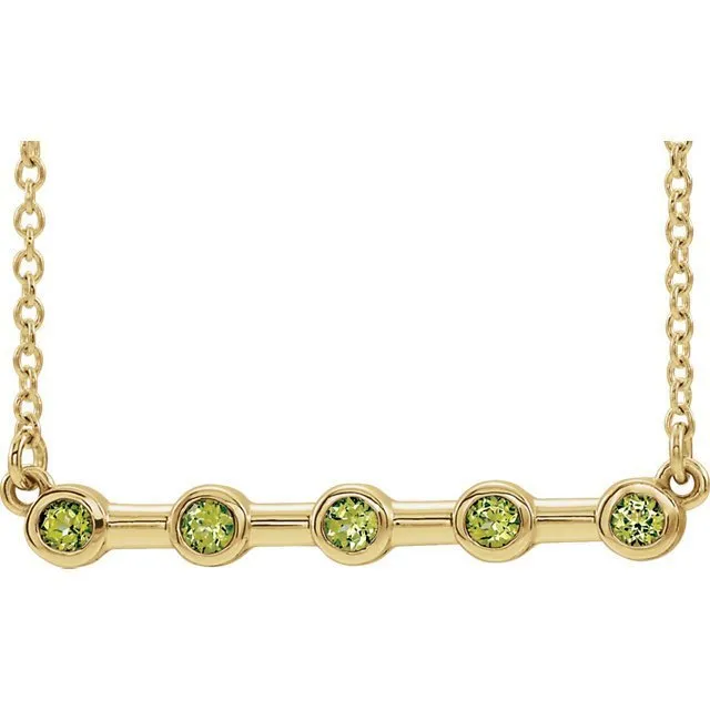 14KT GOLD 1/4 CTW PERIDOT BEZEL-SET BAR NECKLACE