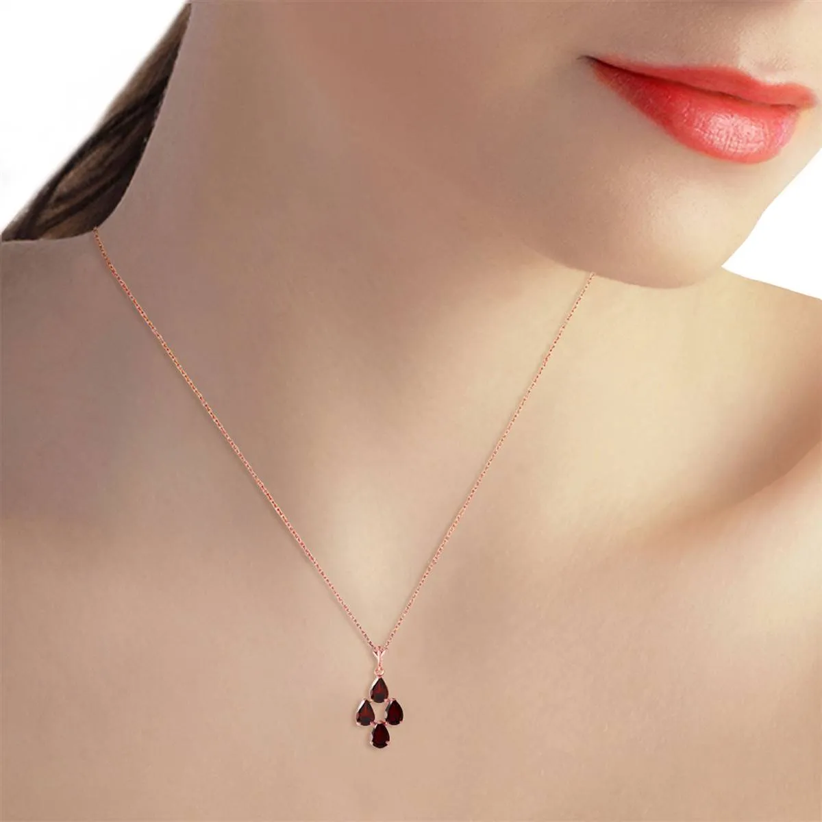 1.5 Carat 14K Solid Rose Gold Necklace Natural Garnet