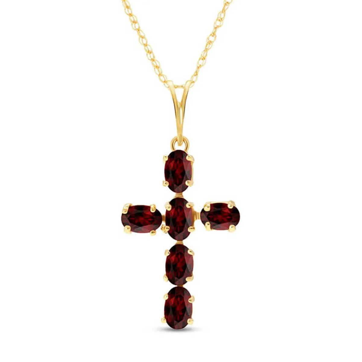 1.5 Carat 14K Solid Yellow Gold Cross Necklace Natural Garnet