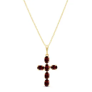 1.5 Carat 14K Solid Yellow Gold Cross Necklace Natural Garnet