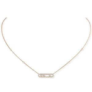 18ct Pink Gold Baby Move Three Diamond And Pave Set Diamond Necklace