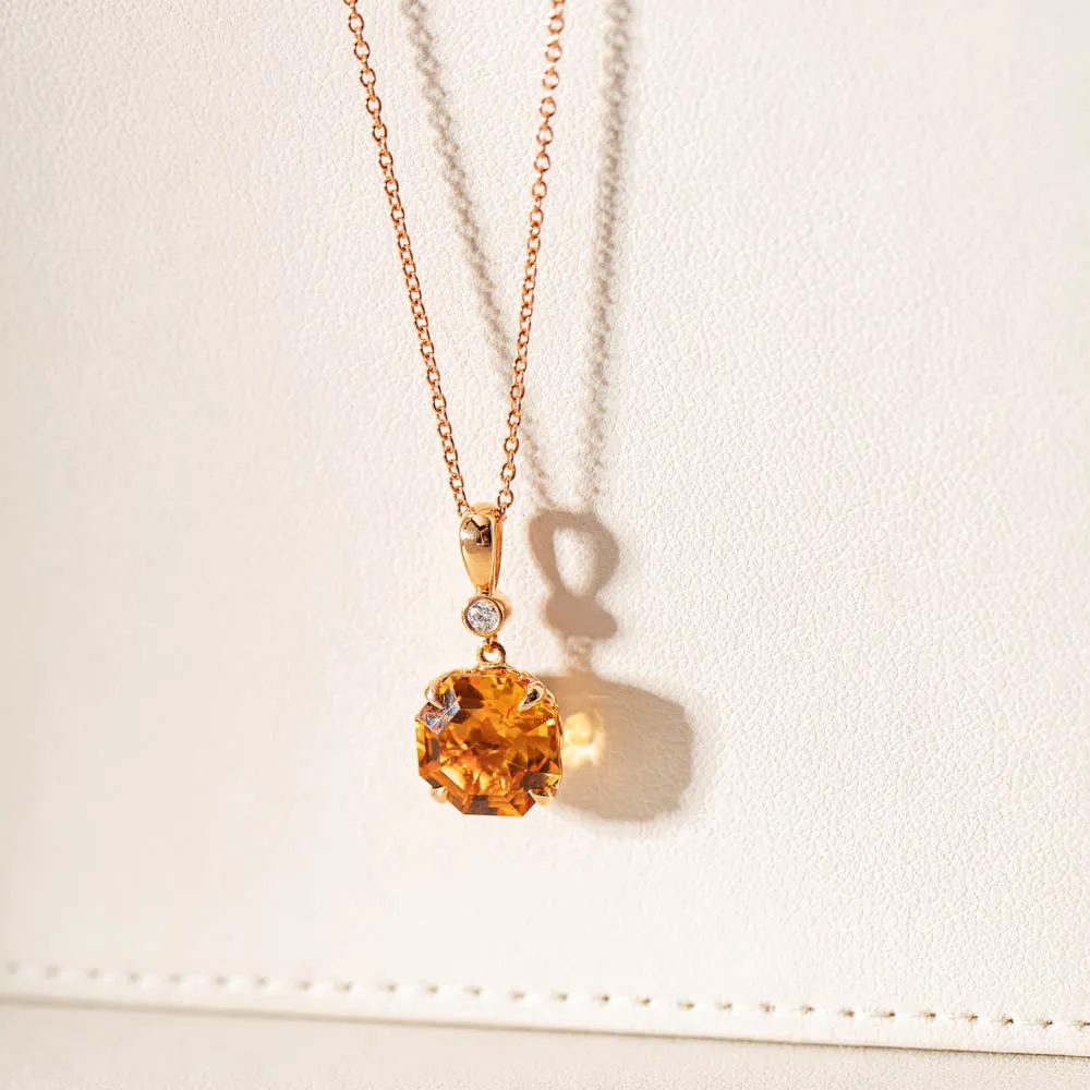 18ct Rose Gold Citrine & Diamond Octavia Pendant