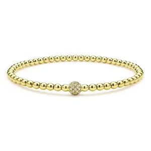 18K Gold and Diamond Bead Bracelet | 3mm