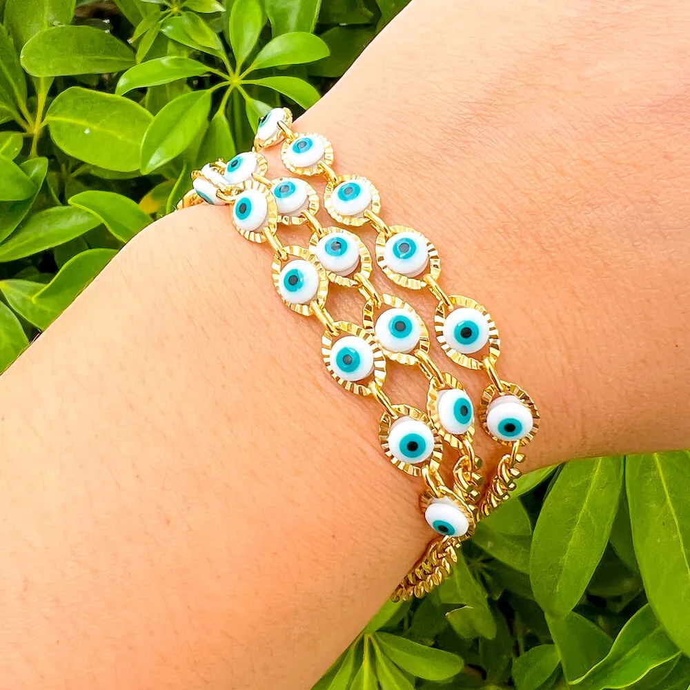 18K Gold Filled Light Blue Evil Eye Protection Bracelet