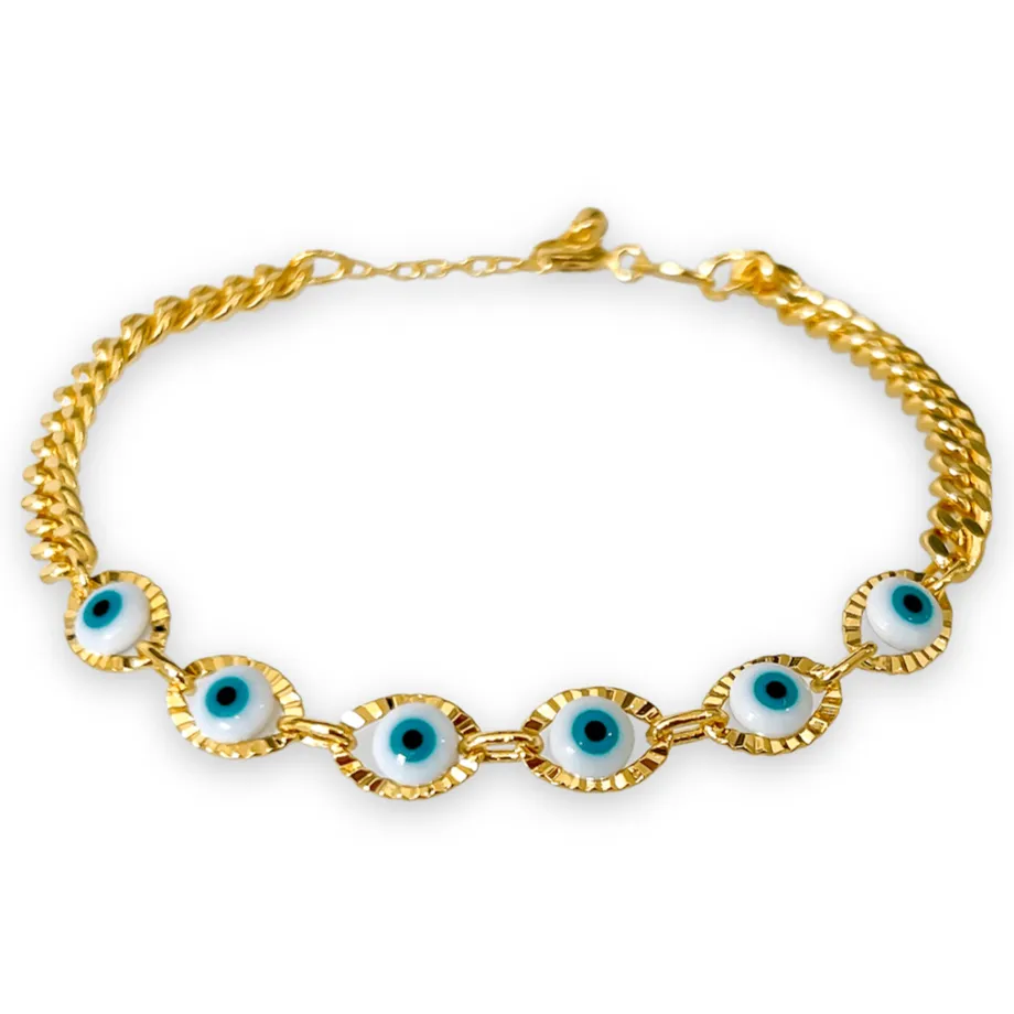 18K Gold Filled Light Blue Evil Eye Protection Bracelet