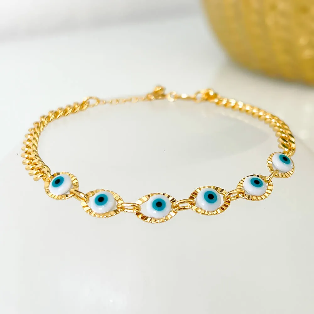 18K Gold Filled Light Blue Evil Eye Protection Bracelet