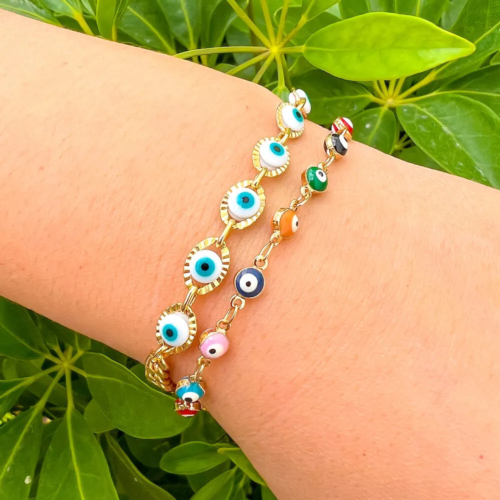 18K Gold Filled Light Blue Evil Eye Protection Bracelet