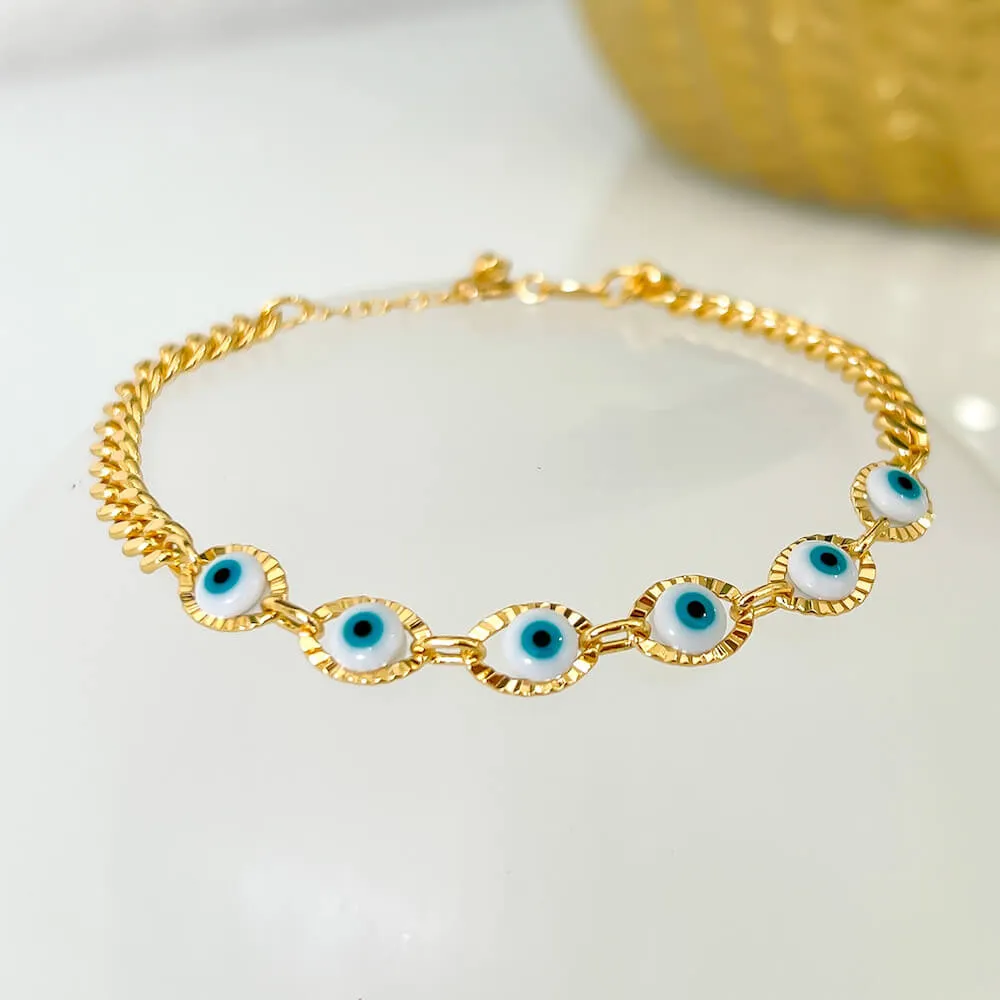 18K Gold Filled Light Blue Evil Eye Protection Bracelet