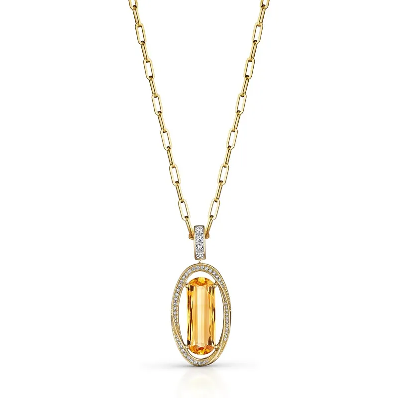 18k Onsa Yellow Gold Necklace With 0.59 Cts Vs-Gh Diamonds  And Citrine