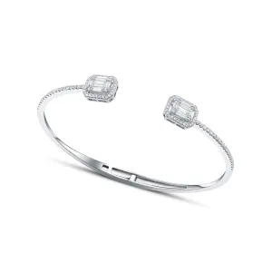 18k White Gold Baguette Diamond Open Bangle