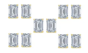 18k Yellow Gold 6mm 1/2Ct Emerald Cut White Sapphire Set Of Five  Stud Earrings Plated