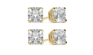 18k Yellow Gold 6mm 2Ct Cushion Cut White Sapphire Set Of Two Stud Earrings Plated