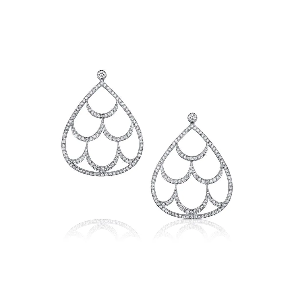 18kt White Gold 3.11ctw Diamond Tear Drop Chandelier Earrings