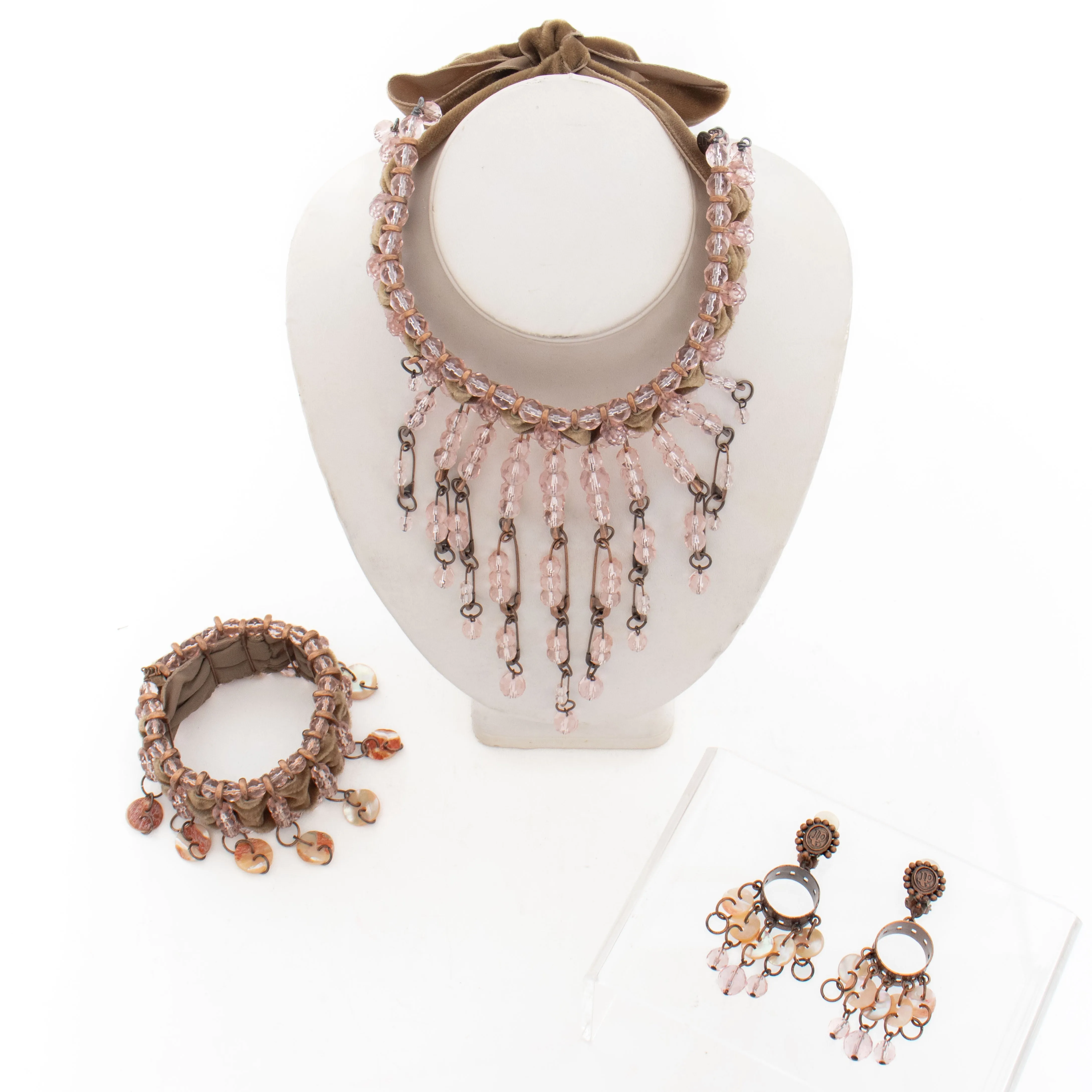 1990s Three-Piece Beaded Necklace Bracelet Earrings Set