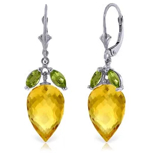 20 Carat 14K Solid White Gold Earrings Peridot Briolette Citrine