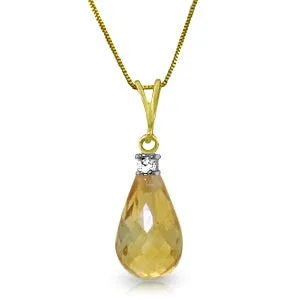 2.3 Carat 14K Solid Yellow Gold Delight And More Citrine Diamond Necklace