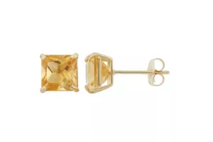 24k Yellow Gold Plated 2 Cttw Citrine Square Stud Earrings