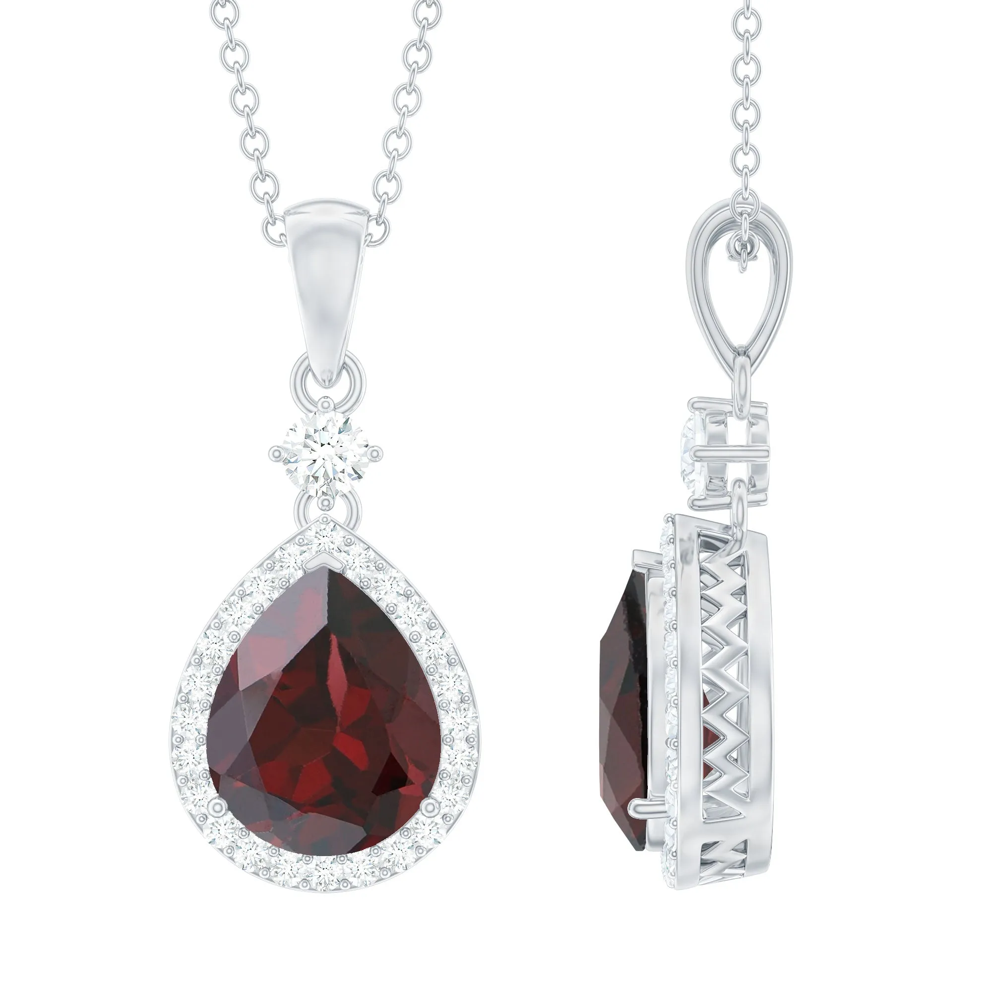 2.75 CT Garnet and Diamond Halo Pendant Necklace