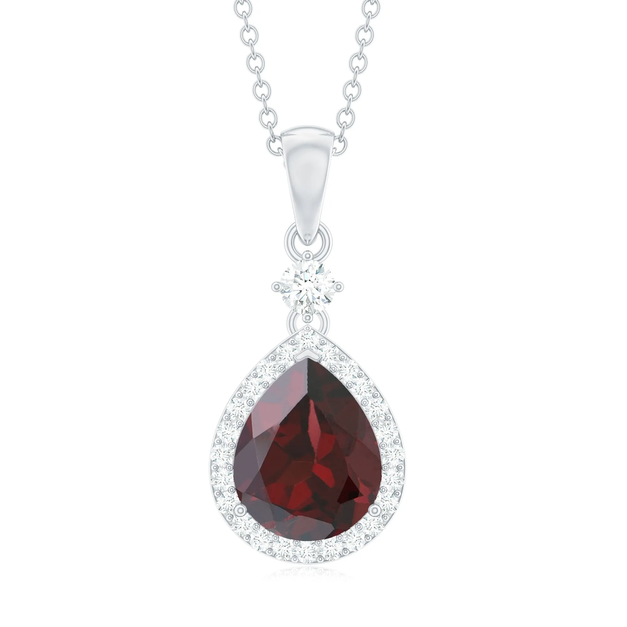 2.75 CT Garnet and Diamond Halo Pendant Necklace