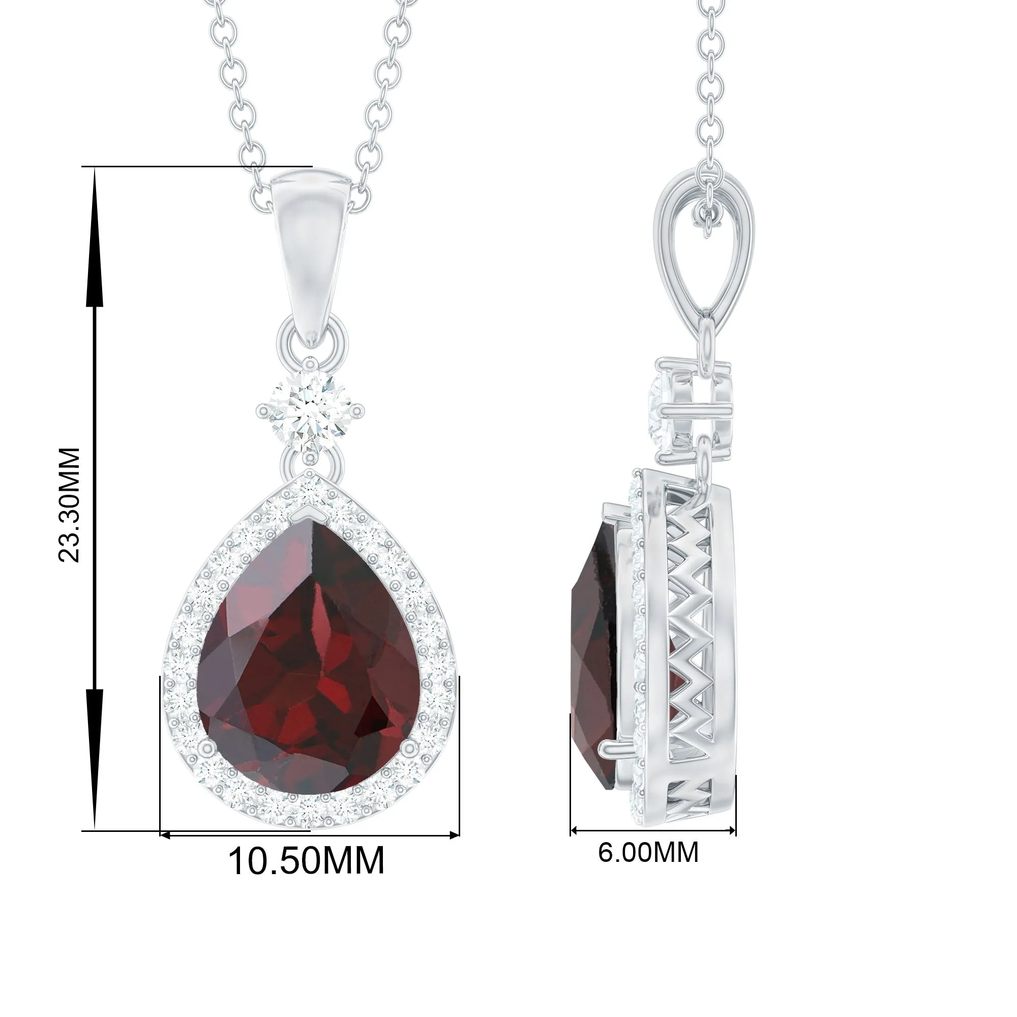 2.75 CT Garnet and Diamond Halo Pendant Necklace