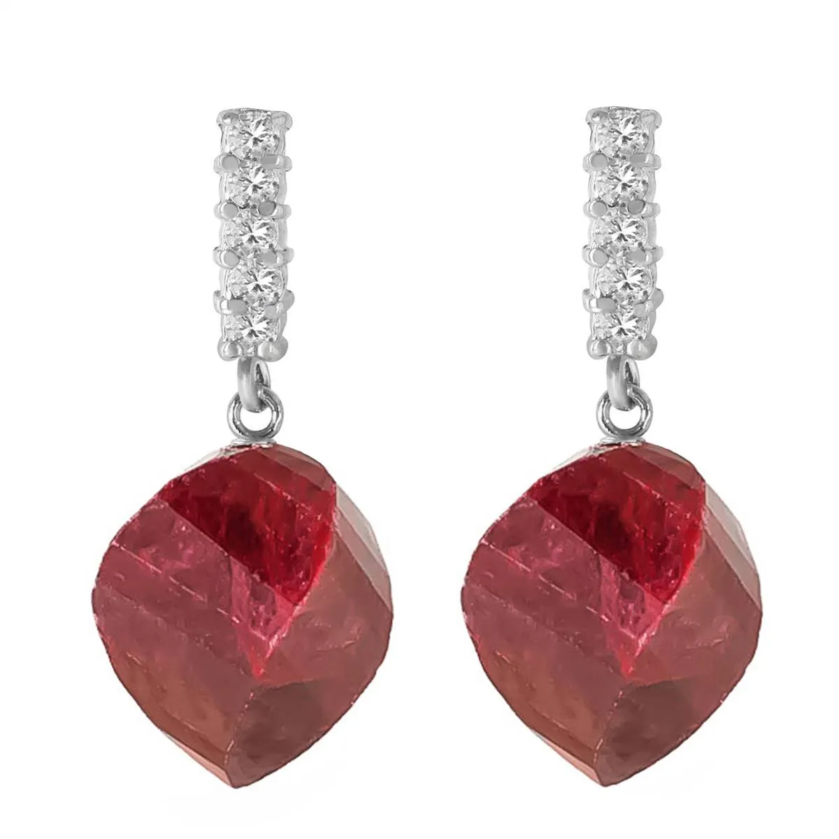 30.65 Carat 14K Solid White Gold Earrings Diamond Ruby