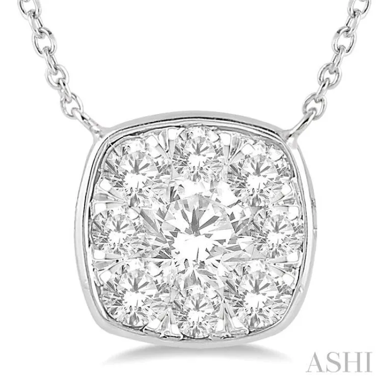 3/4 Ctw Cushion Shape Lovebright Diamond Necklace in 14K White Gold