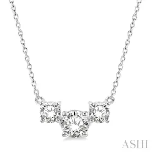 3/4 ctw Three Stone Round Cut Diamond Necklace in 14K White Gold