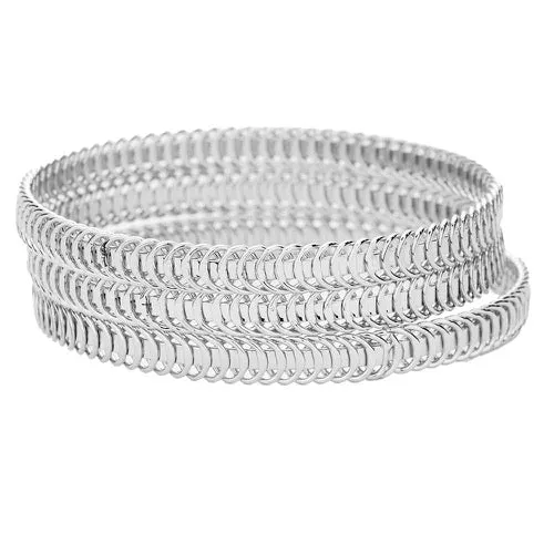 3pcs Abstract Bangle Bracelets Ribbed Metal Layered Bracelet