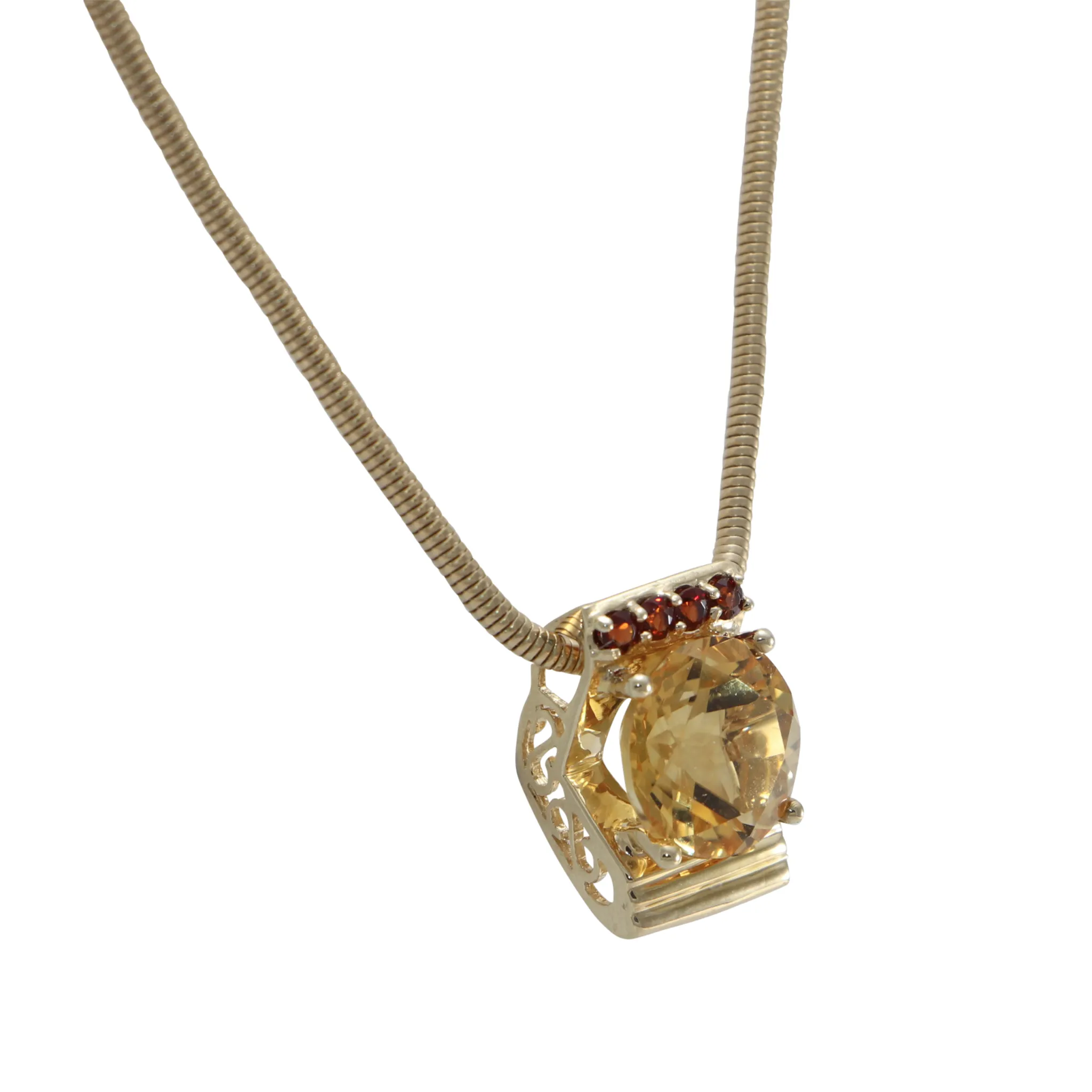 4.28CTW Citrine Spessartite Garnet Pendant 14k Gold Snake Chain Link Necklace