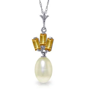 4.68 Carat 14K Solid White Gold Thus Spoke Summer Citrine Pearl Necklace