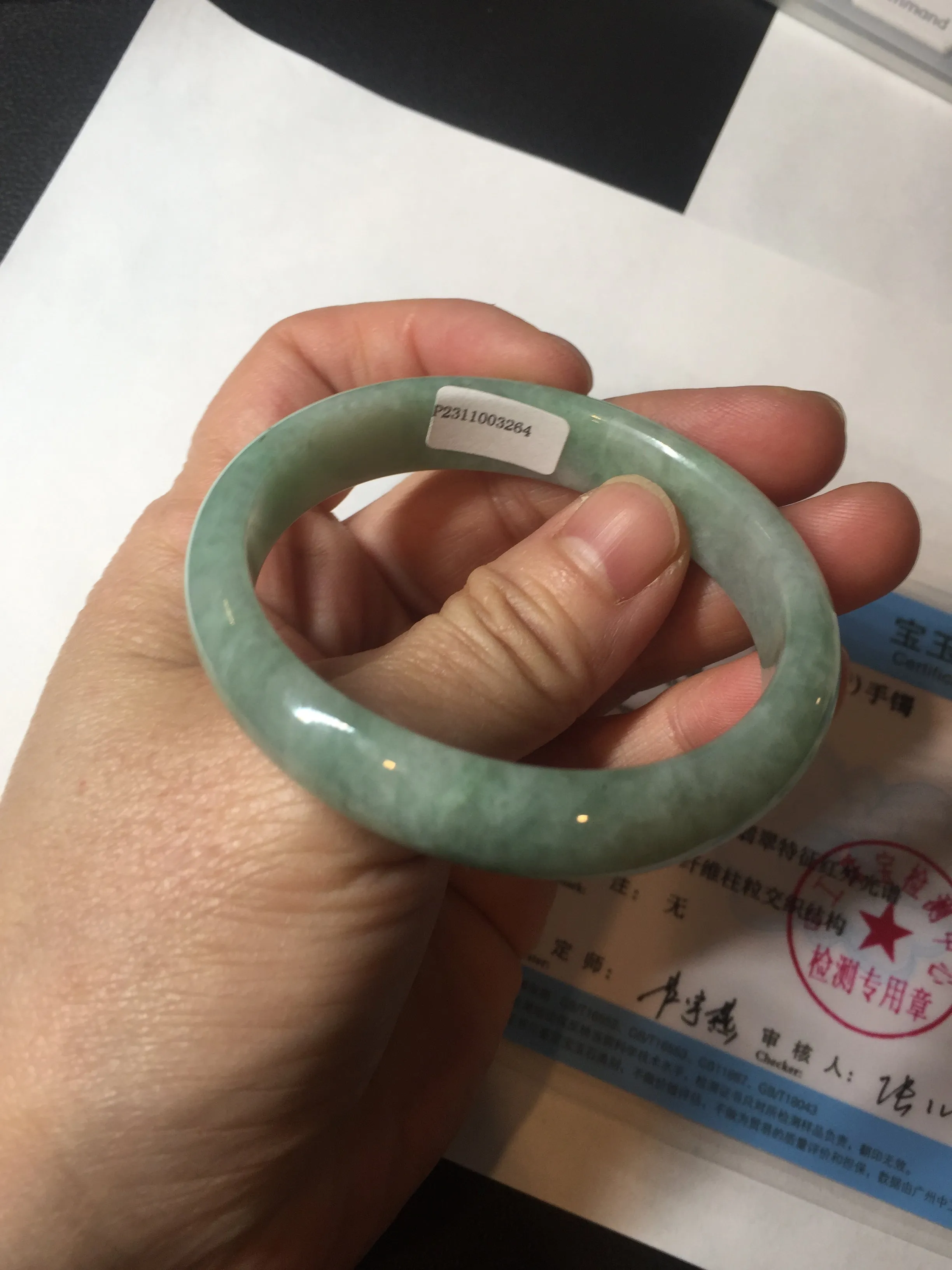 49mm Certified Type A 100% Natural apple green oval Jadeite Jade bangle BL53-326